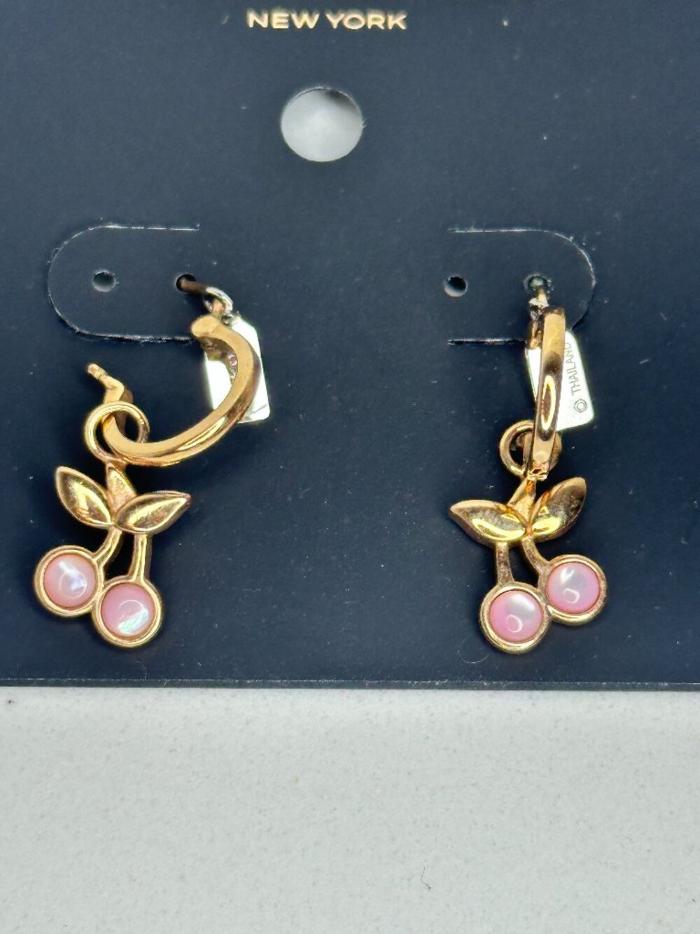 Coach Pink Cherry Charm Huggie Hoop Earrings Gold Tone - Picture 2 of 9